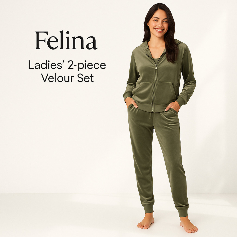 Felina Ladies' 2-piece Velour Set |  (Color: Olive)